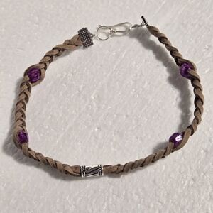 Hand Crafted Braided Tan Bracelet with Purple Accents